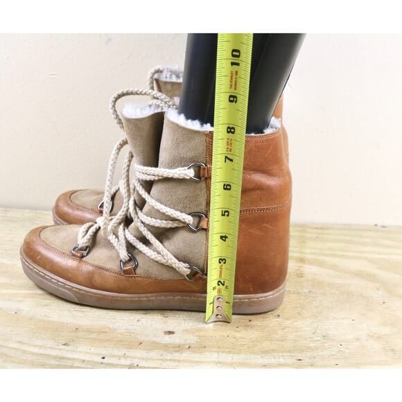 Isabel Marant Boots 40 Brown Leather Shearling Nowles Hidden Wedge Ankle Bootie - Picture 8 of 16